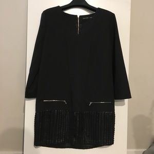 A Line Little Black Dress with Leather Details